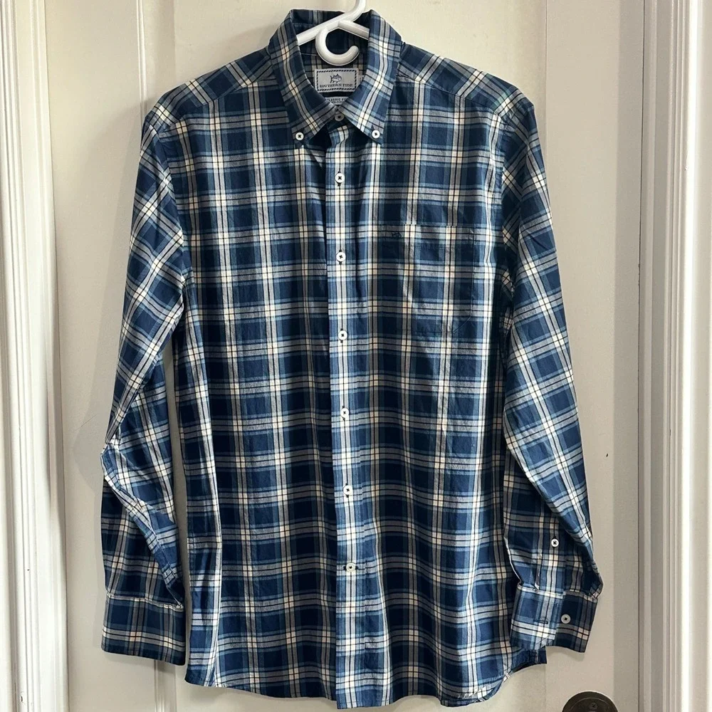 Southern Tide Mens Plaid Long Sleeve Button Down Cotton Shirt Classic Fit Medium